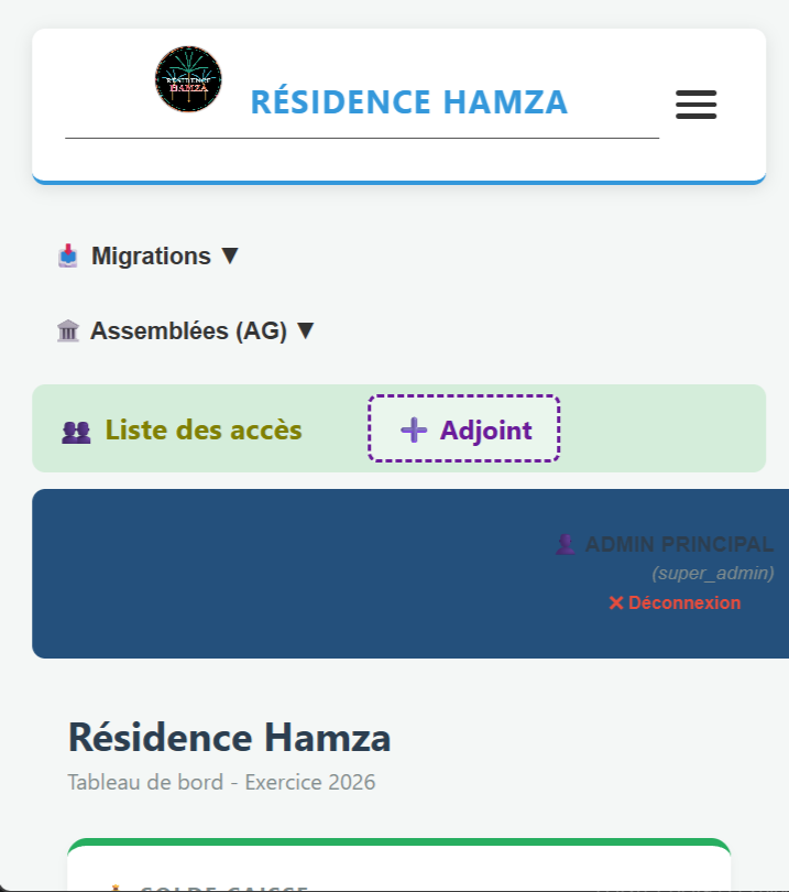 Aperçu du panneau admin
